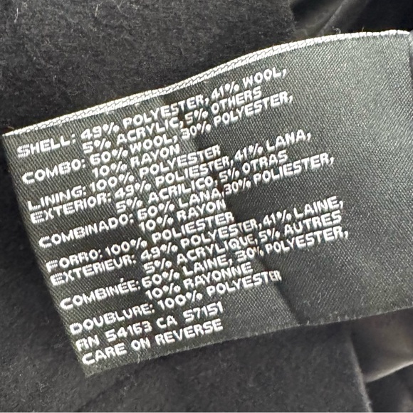 Guess Women’s Sz L Wool-Blend Tweed Moto Zip Pleated Midi Pea Coat Black / Grey - Picture 7 of 10